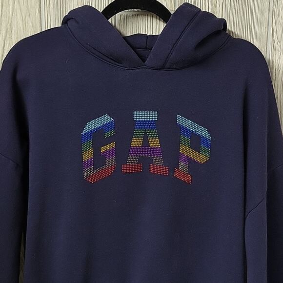 GAP Vintage Soft Hi-Low Hoodie Sweatshirt Rainbow Gem Logo Womens Small - Picture 2 of 10